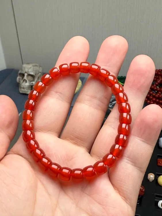 珠改粉糯玛瑙精工直切7×6mm单圈