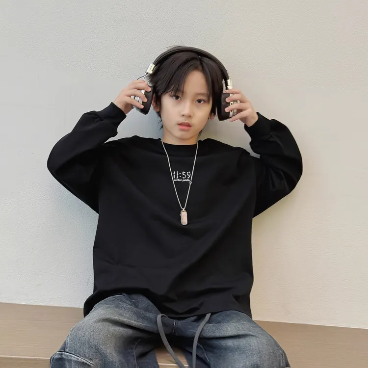 儿童纯棉男童长袖T恤春秋流光风男女孩宽松卫衣中大童打底衫上衣