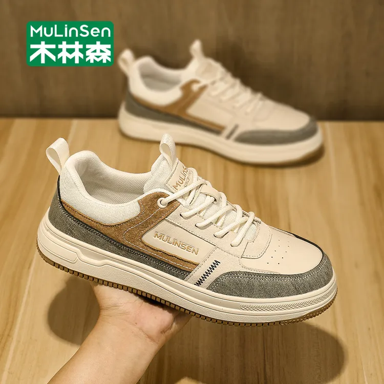 木林森休闲鞋男2025新款夏季透气板鞋男款厚底耐磨运动百搭潮鞋