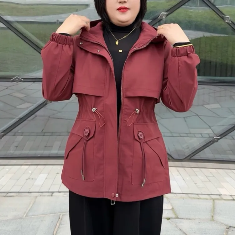 春秋季新款中老年女装外套风衣千金风收腰中长款宽松休闲时尚百搭