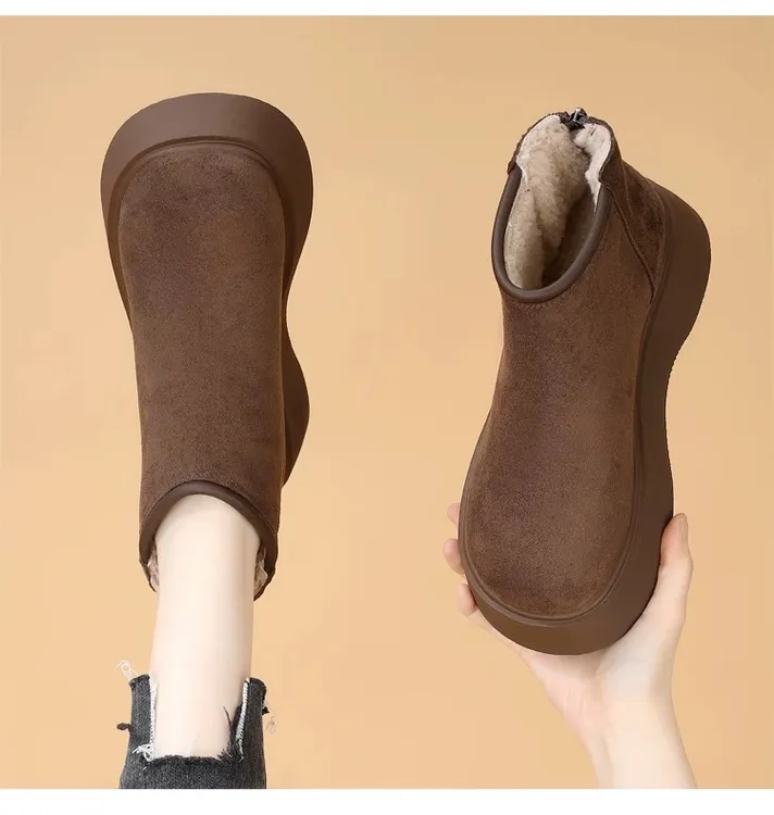 增高厚底雪地靴女2025冬季新款小个子防滑绒面后拉链加厚勃肯棉鞋