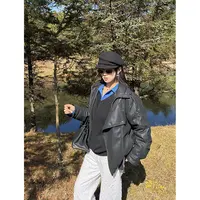 肉装小cherry 复古潮搭 机能风双层领微胖酷感宽松皮衣羽绒服外套