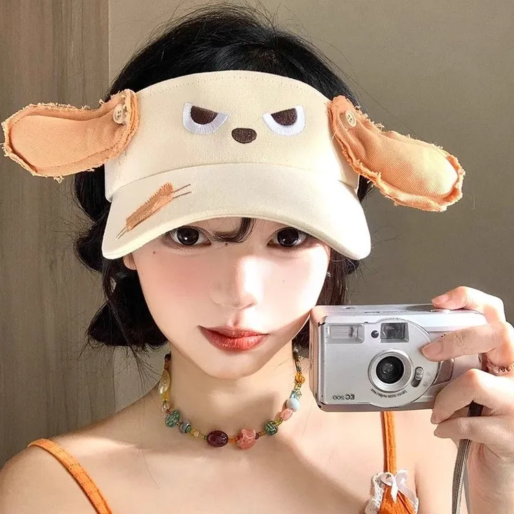 耳朵可转动~卡通可爱小狗空顶帽女显脸小太阳帽出游遮阳防晒帽子