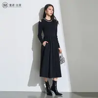 【小云总专享】秋季赫本风露肩针织连衣裙MFEL135195