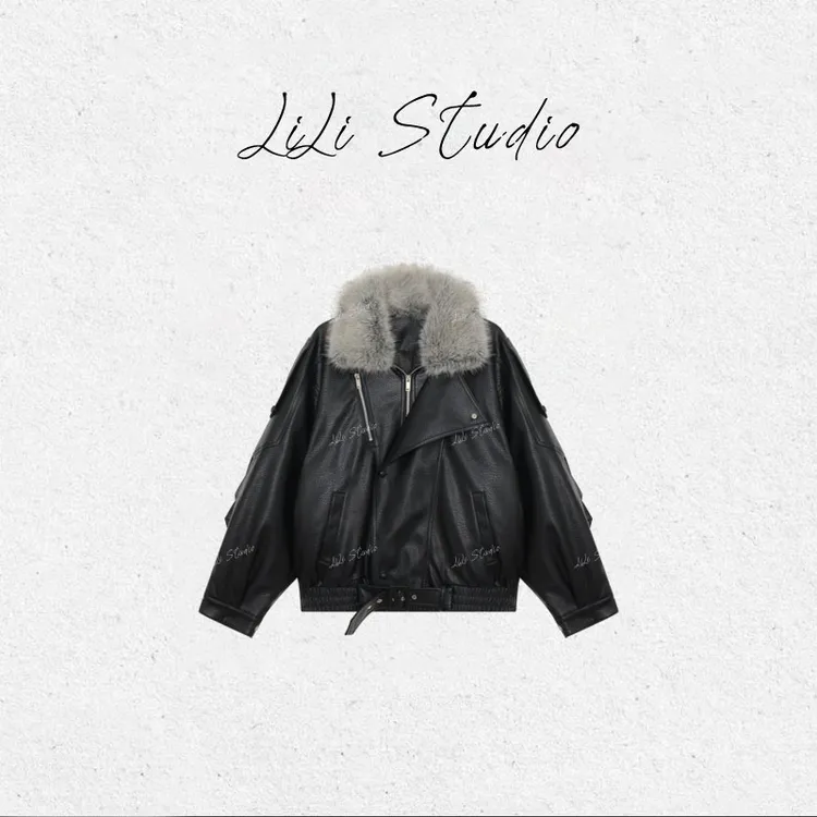 PCNY丨不理理「街头女王」酷飒机车服带毛领皮衣鹅绒外套