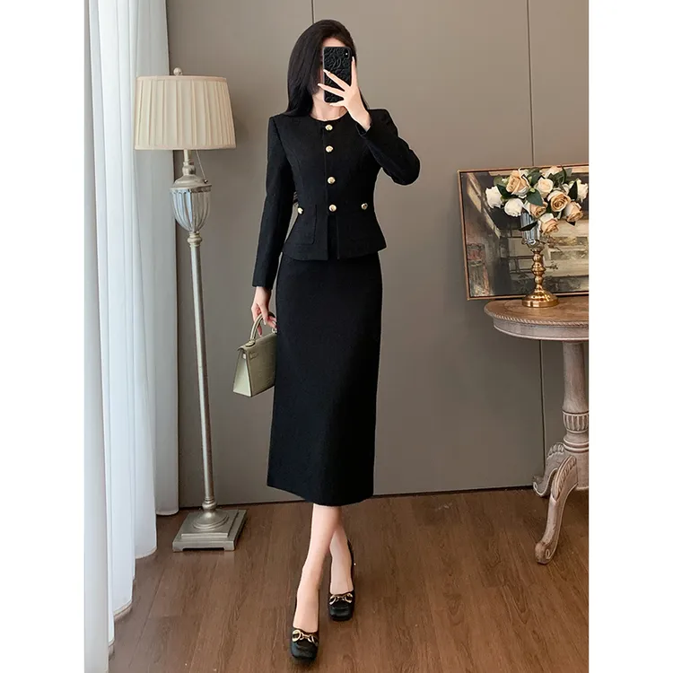 法式气质套装女2025春秋新款女神范时尚高级显瘦外套半身裙两件套