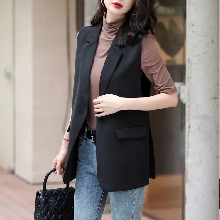 西装马甲女中长款25新款春秋通勤女装高级感黑色背心职业马夹外套