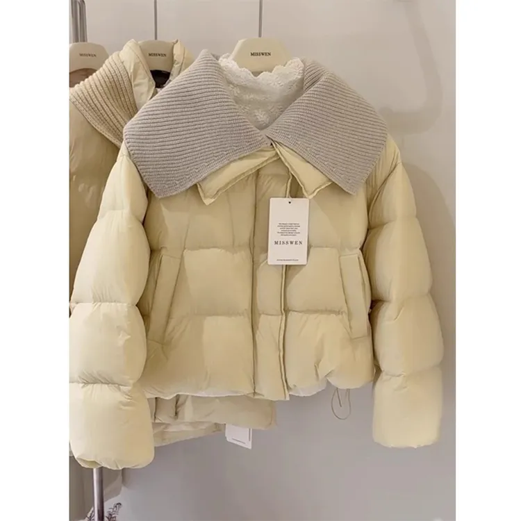 设计款针织拼接短款棉服女2025冬季新款高级感小个子保暖外套女