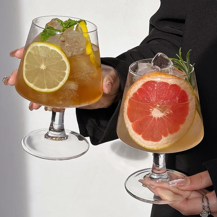 ins高脚水果茶杯玻璃杯网红餐厅果汁气泡水杯白兰地杯冷饮料杯子T