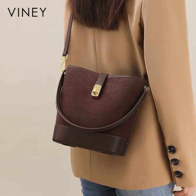 Viney真皮包包女高级感上班通勤斜挎水桶包生日礼物送女友送老婆