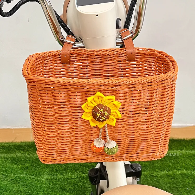 电动车前置车筐放东西神器可爱田园风花朵电瓶车车篮大容量置物筐