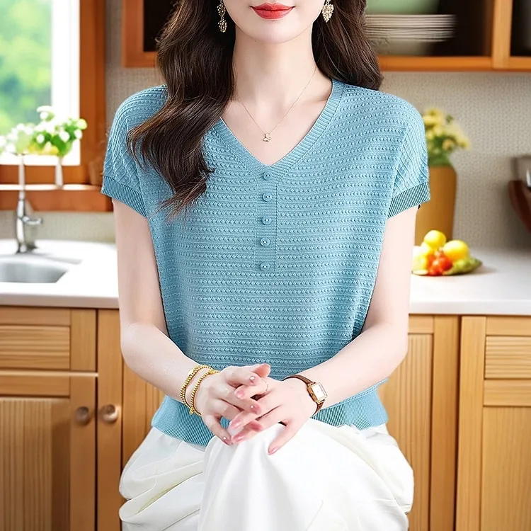 夏装薄款气质短袖高贵女T恤新款时尚减龄别致独特洋气慵懒风上衣