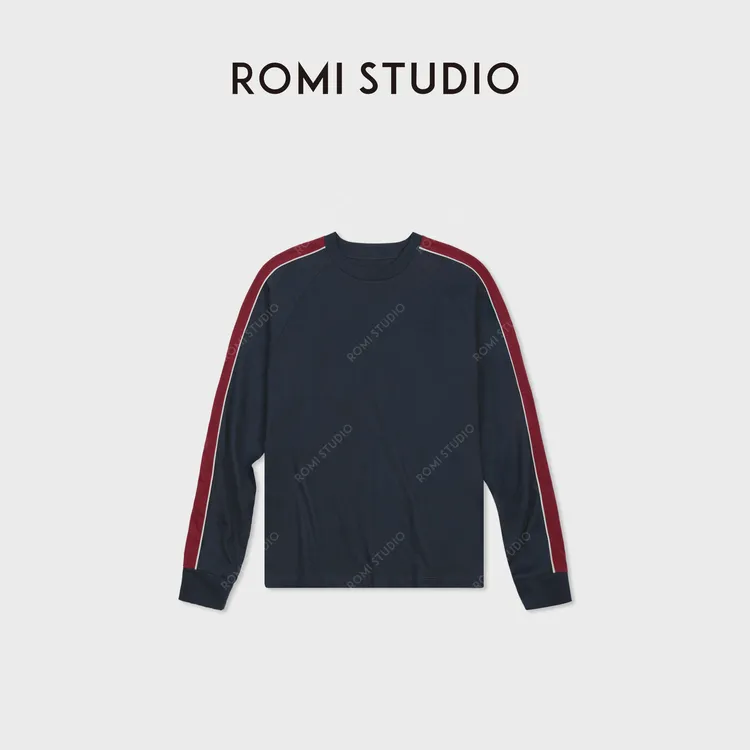 ROMI STUDIO“运动美学”复古撞色拼接插肩袖修身上衣 RWDRSD3079