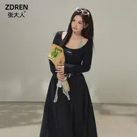 张大人【仲夏夜之梦】大码女装微胖妹妹法式赫本风假两件收腰连衣裙