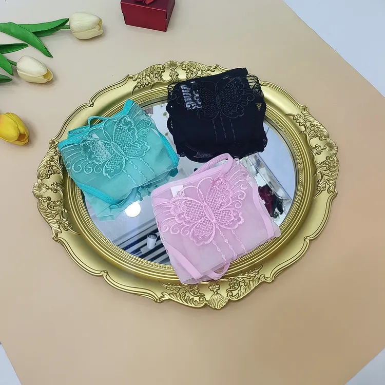 时尚潮流蕾丝网纱大蝴蝶刺绣女士小裤两条