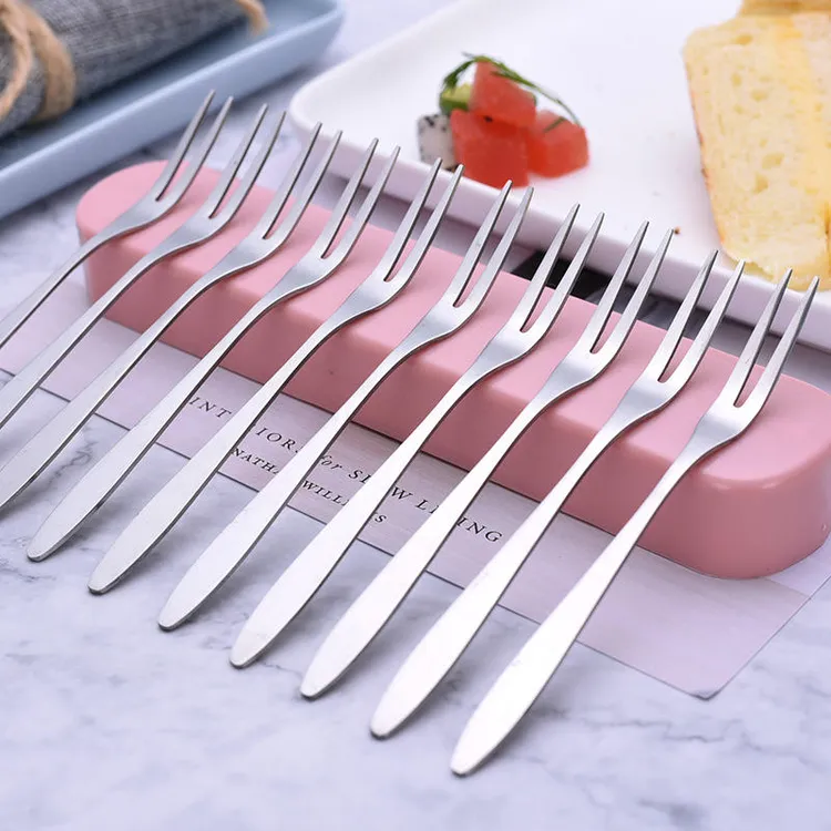 网红不锈钢水果叉优质二齿水果叉水果签蛋糕月饼叉家用便携欧式