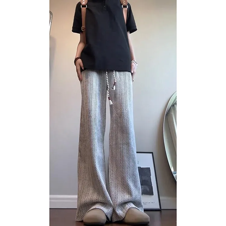 美式小香风针织卫裤男秋季cleanfit高级感垂坠感裤子人字纹休闲裤