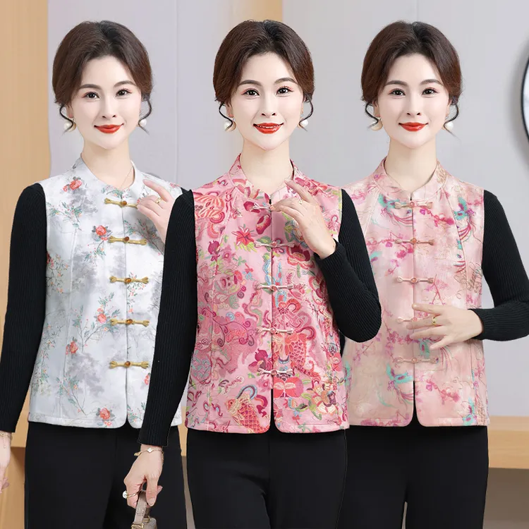 时尚妈妈新中式国风盘扣马甲女2025新款中老年秋洋气减龄背心上衣