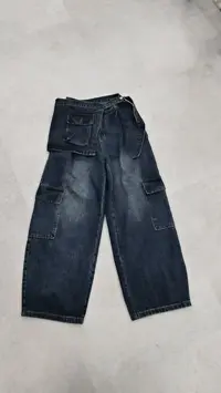 71021潮女时尚休闲百搭屁帘牛仔工装牛仔休闲裤直筒宽松水洗