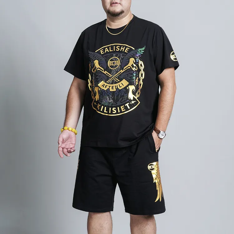 LIUGEJIA/六个加大码180-420斤男士鹰烫钻T恤上衣休闲夏季T176039