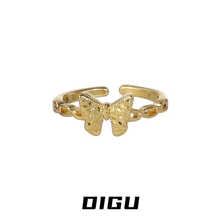 嘀咕家 铜合金戒指 复古金色小蝴蝶戒指气质开口食指指环轻奢配饰