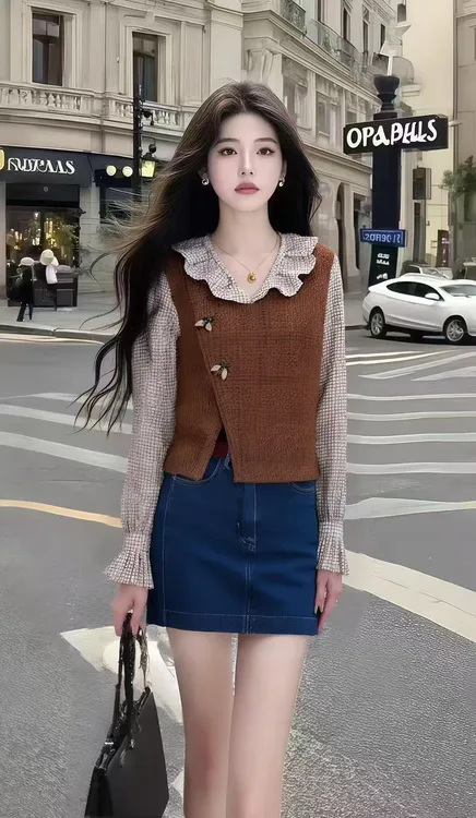 韩版秋季时尚拼接撞色不规则小众V领长袖设计感上衣女氛围感女装