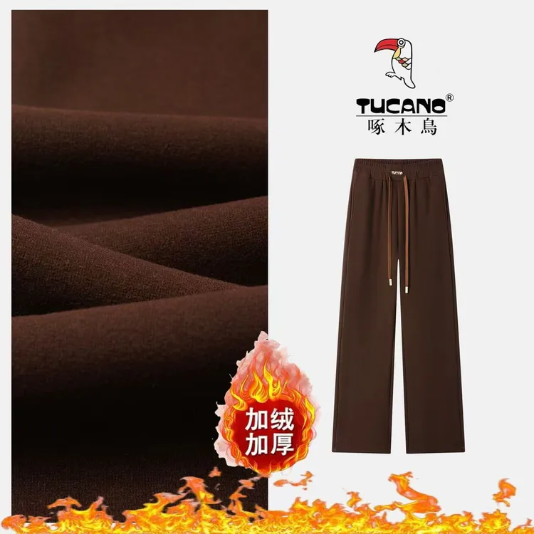 【啄木鸟正品-富婆羊 绒裤】抗寒直筒保暖高腰加绒加厚窄版直筒裤