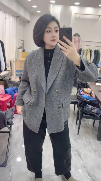 【聪姐推荐】7184新款时尚高品质西服领羊毛大衣（衣长75，胸围124）
