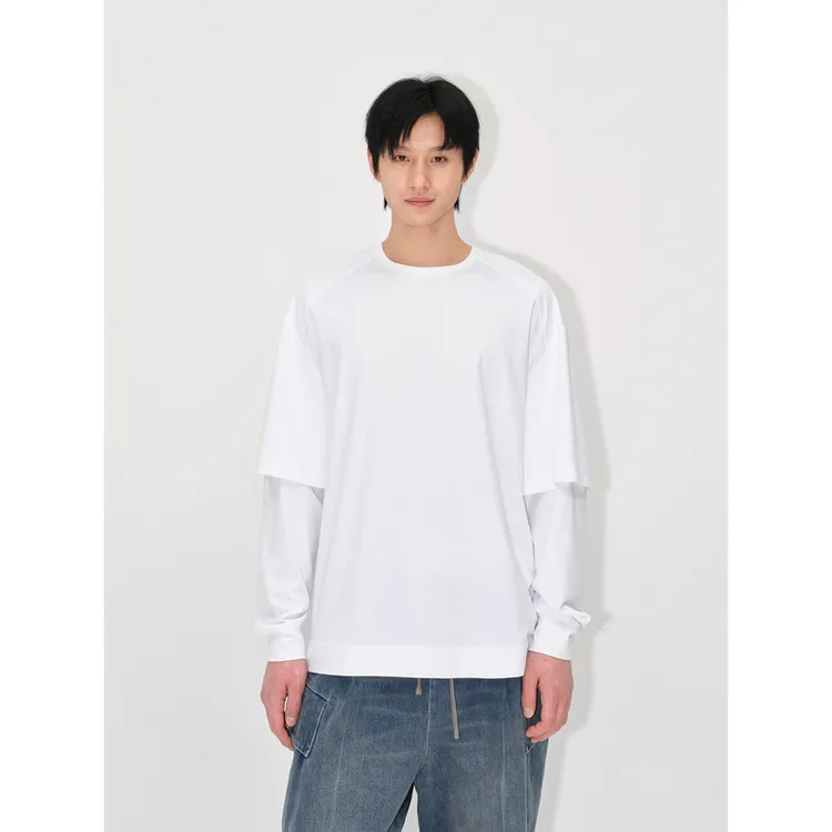 UNICA HOMME/街头简约拼接假两件长袖打底T恤
