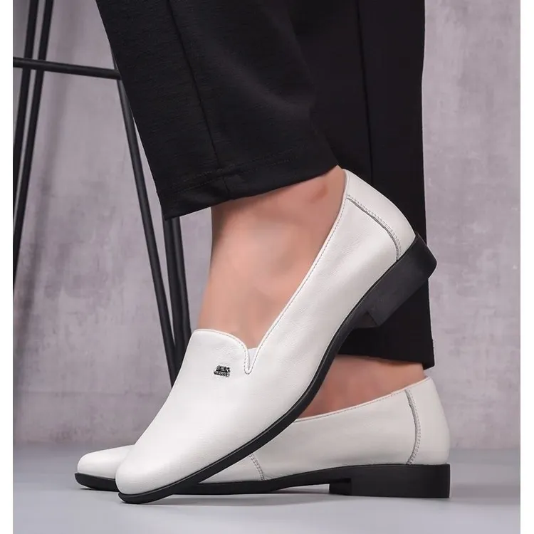 白色 赛士品牌 浅囗浅脸男鞋 头层牛皮 专柜正品整张皮扁头男鞋潮