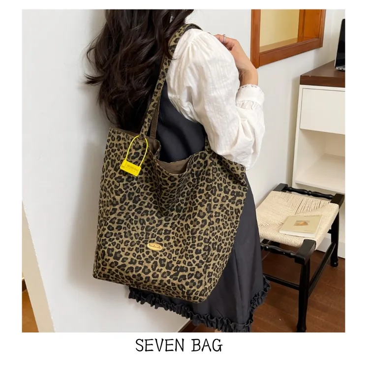 SEVEN BAG 双面可背豹纹帆布子母包2026款大容量慵懒风托特包