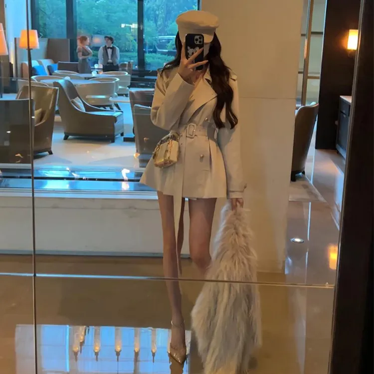 小个子韩系短款风衣女2025秋冬季新款收腰系带英伦风炸街大衣外套