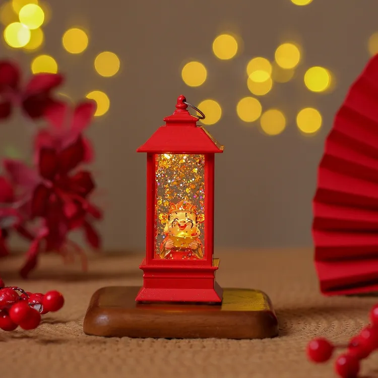 新年大红装饰品小提灯复古摆件小夜灯财神发光创意注水氛围灯