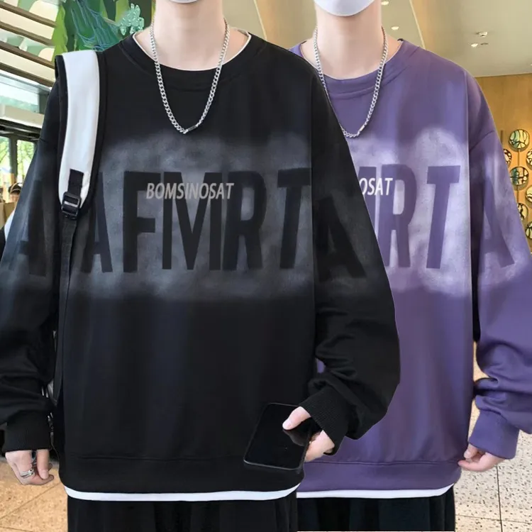 买一送一【现货+运费险】青少年男潮牌扎染渐变假两件印花圆领卫衣