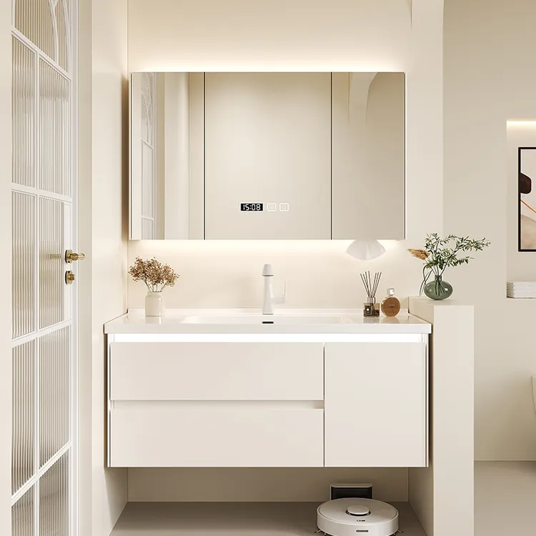 全橡木浴室柜陶瓷一体盆组合现代简约卫生间智能洗脸盆洗漱台