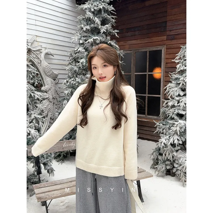 应小姐【京都假日】微胖大码百搭显瘦时尚感宽松长袖高领毛针织衫