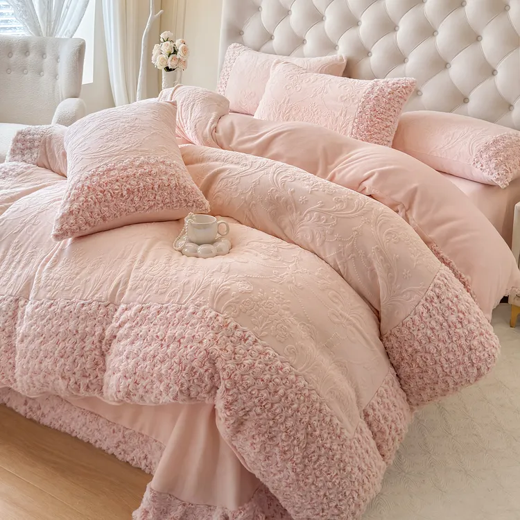 四件套牛奶绒家纺床上用品加厚加绒被套床单秋冬季床盖款主卧被罩