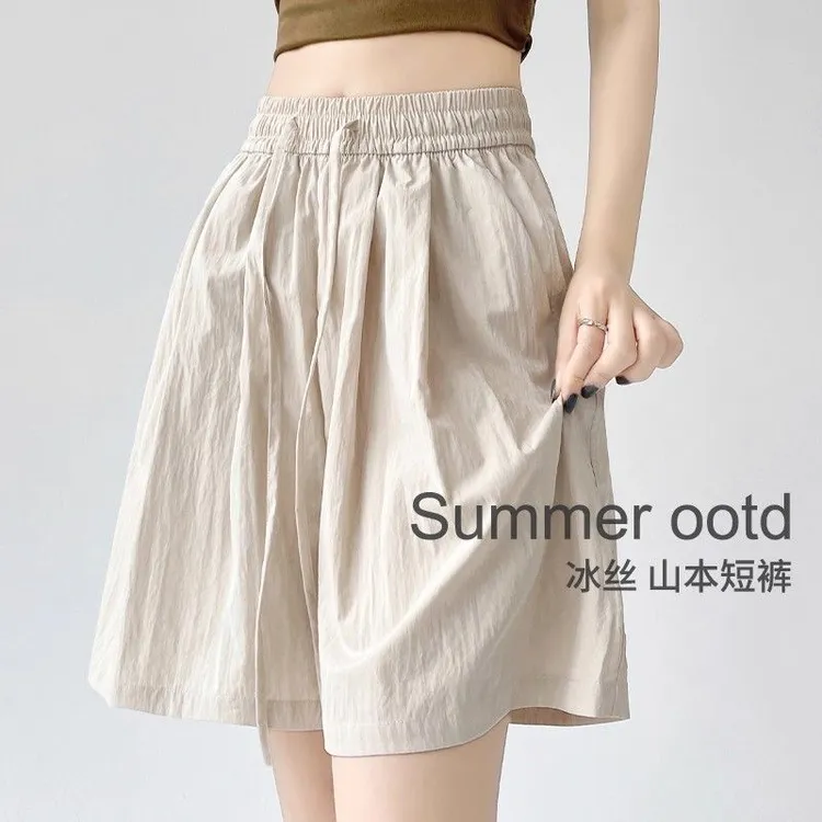 夏季纯色短裤潮胖大码女装韩版休闲显瘦高腰宽松薄款冰丝阔腿热裤