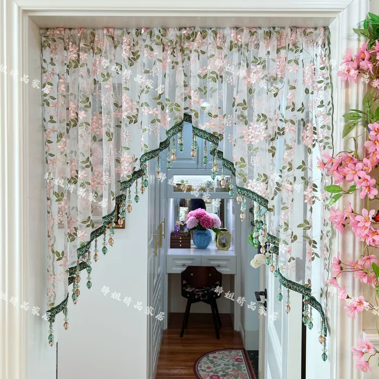 轻奢绿韵刺绣定制免打孔安装隔断门帘卧室软装搭配