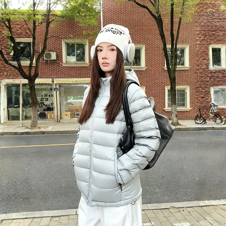 ICHMODE 排骨羽绒服新国标90绒白鸭绒美式复古女冬季轻薄防寒连帽