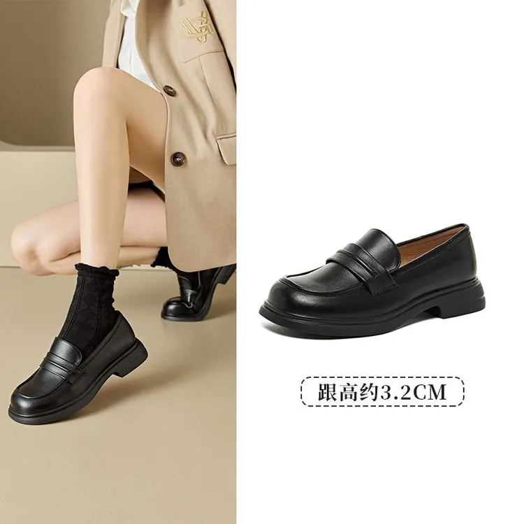 DUSTO/大东厚底乐福鞋2025秋冬爆款简约中跟圆头舒适外穿套脚单鞋