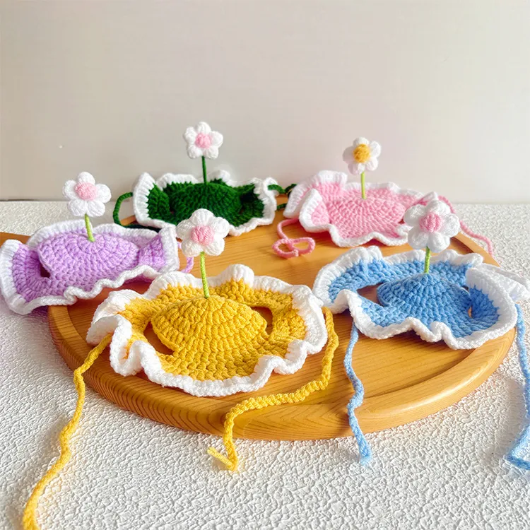 2026新款宠物猫咪狗狗可爱手工编织帽子露耳朵太阳花头饰变装饰品