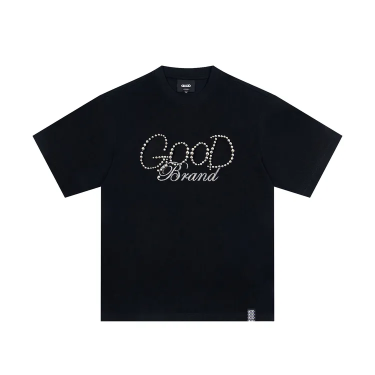 老白同款GOOD2025新款纯色珍珠字母标语短袖高级感T恤男女情侣