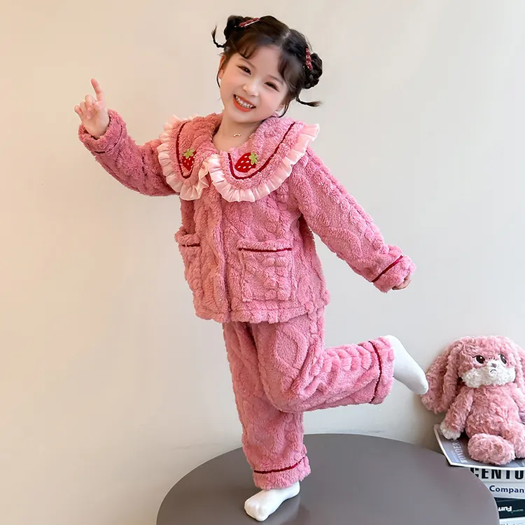 女童睡衣冬款珊瑚绒儿童套装女童冬法兰绒女宝宝甜美家居服两件套