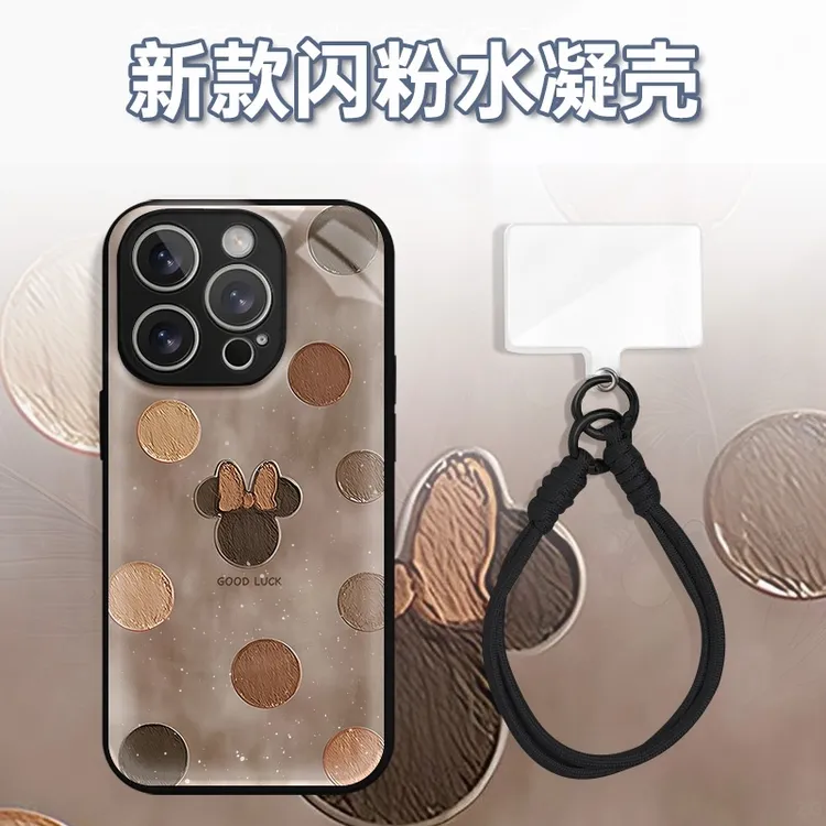 棕波点米妮头水凝玻璃壳适用iPhone苹果16手机壳华为oppo小米vivo