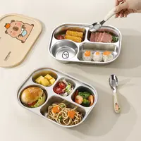 【带盖带勺】卡皮巴拉不锈钢五格餐盘分格盘水果蔬菜盘防摔分隔家用