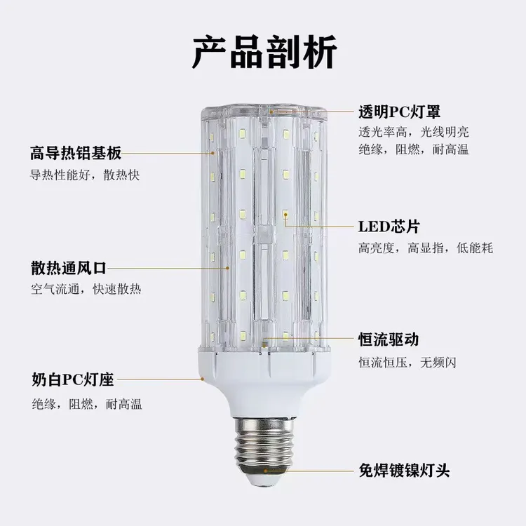 220VLED玉米灯节能超亮灯泡25W35W45瓦E27螺口无频闪全光谱耒士