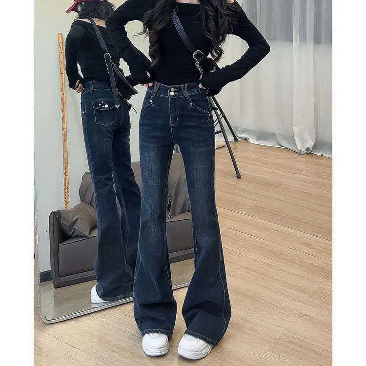 208喇叭裤女2025年早秋装新款高腰显瘦修身设计感微喇牛仔马蹄裤
