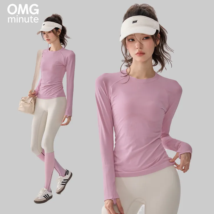 新款吸汗圆领弹力瑜伽长袖女运动T恤时尚跑步速干秋季服装健身服