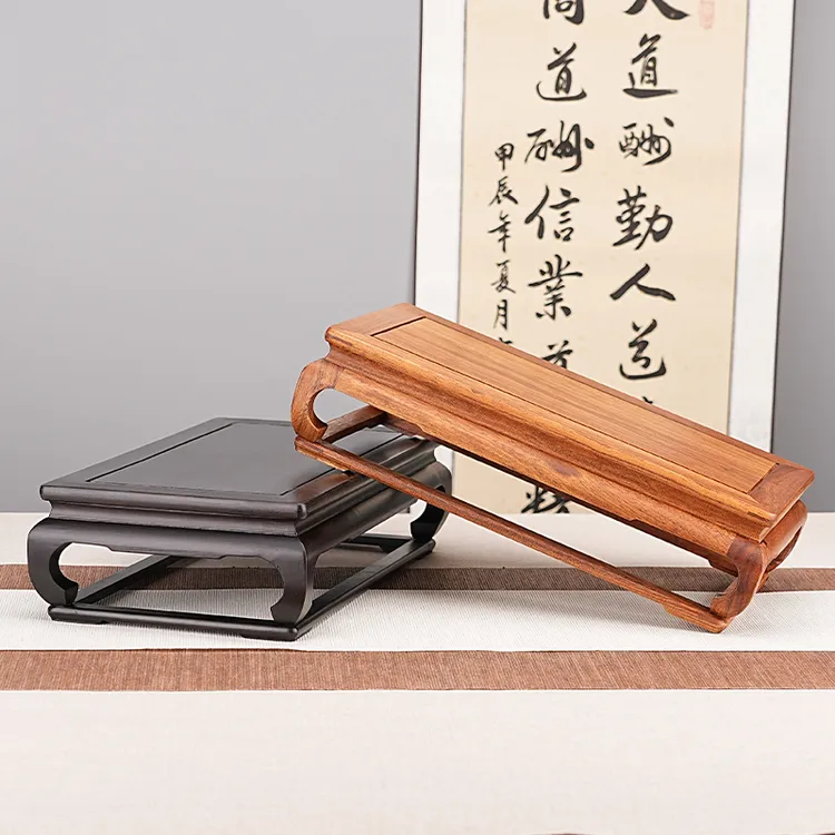 红木雕工艺品长方形实木摆件奇石头玉石香炉佛像花瓶盆景底座托架
